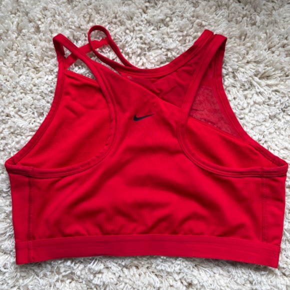 Nike Red Longline Sports Bra Asymmetric Mesh Strappy Back Size L - Picture 2 of 5